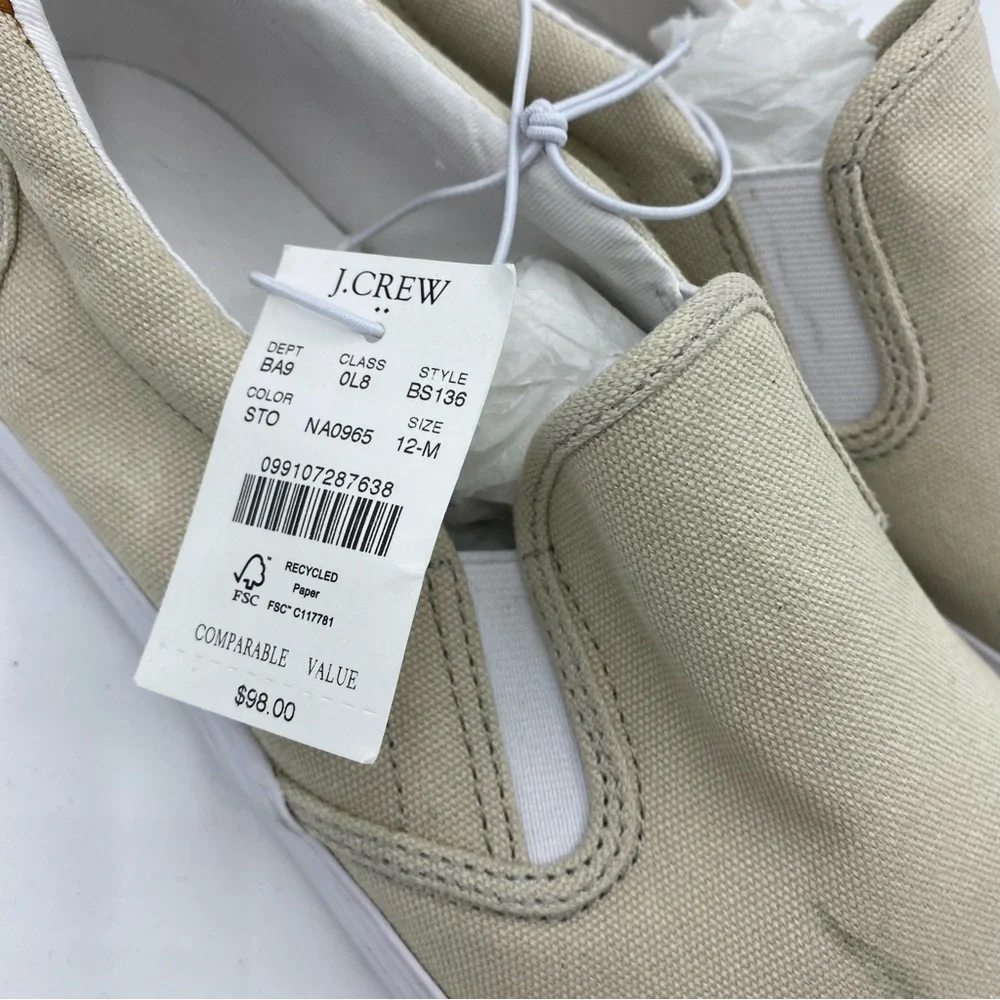 J Crew Sneakers Mens 12 M Canvas Slip On Shoes in Stone Casual Lounger Every day